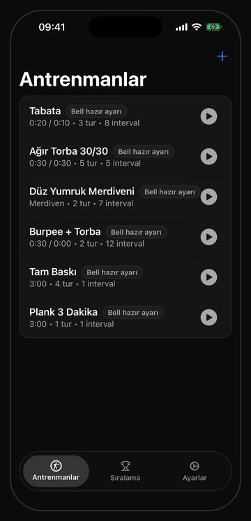 Bell antrenman ekranı: altı hazır torba antrenmanı