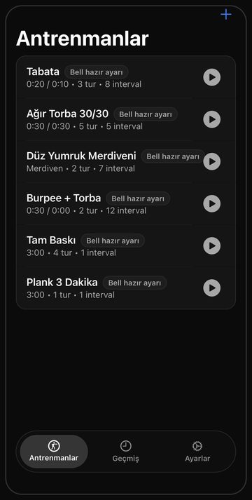 Bell antrenman ekranı: altı hazır torba antrenmanı