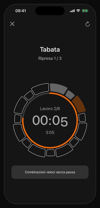 Il timer per riprese Bell che mostra lavoro e recupero su un solo anello