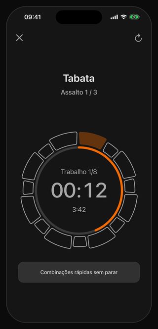 Timer de assaltos Bell mostrando os intervalos de trabalho e descanso num anel só
